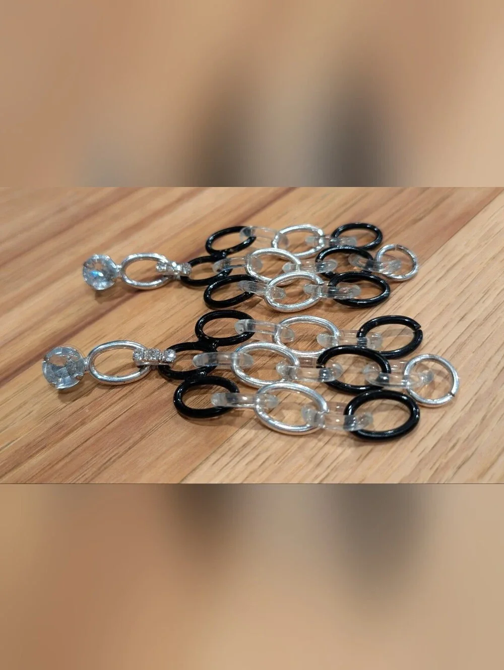 Chain Drop Earrings - Black & Clear